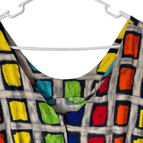 Jams World Vintage Multicolor Square Print Mini Dress Scoop Neck size 9 - Picture 4 of 8